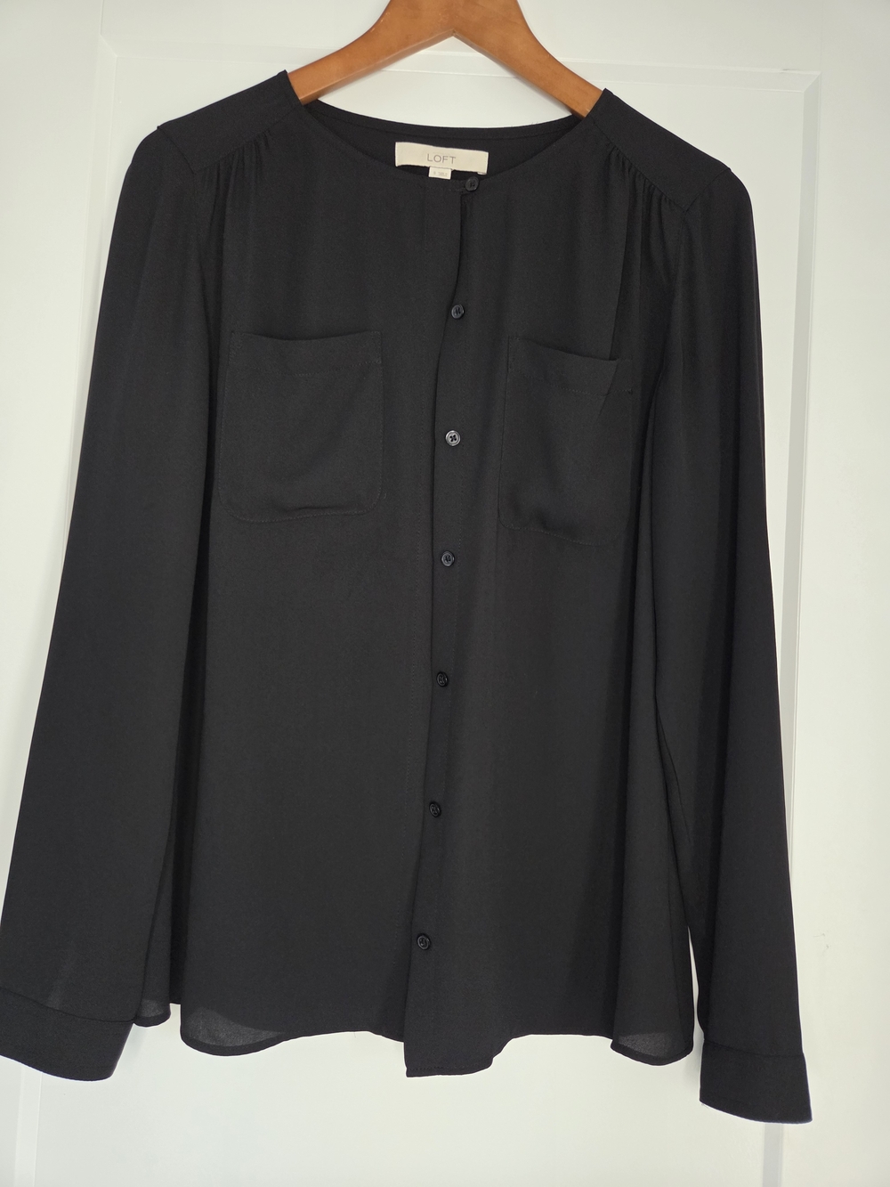 LOFT Black Utility Blouse Long Sleeve Button Front Top Size S